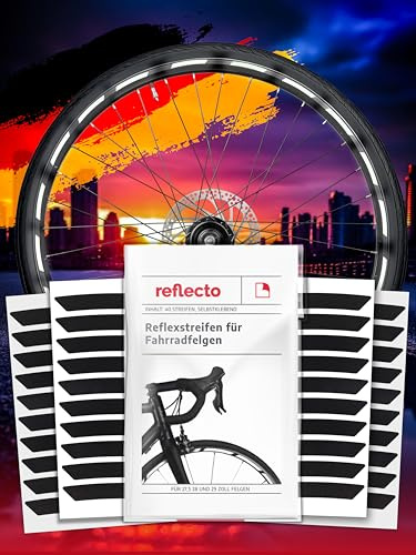 Reflektoren-Aufkleber fürs Fahrrad - 40 Streifen im Set - optimal für 27,5 28 und 29 Zoll Felgen – Farbe schwarz (weiß reflektierend) – hochwertige Sticker aus robuster Qualitäts-Reflexfolie