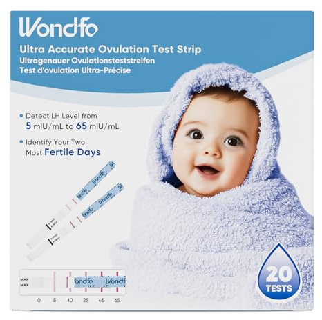 Wondfo Ovulationstest Kinderwunsch Test, LH-Teststreifen für Frauen, 20Pack | LH-Spiegel von 0-65 mIU/ml, Erkennt die 2 fruchtbarsten Tage