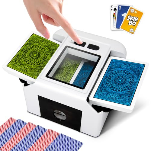 Ykall Automatischer Kartenmischer, wiederaufladbar, für 1–2 Decks | Leise (<55 dB), mischt in 2 Sek, 2000-mAh-Akku. Für Poker, Rommé, Blackjack. 2 Modi: AT (automatisch) & MT (manuell).