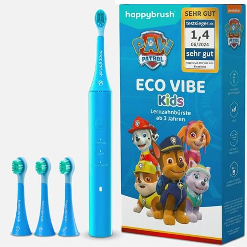 happybrush® Elektrische Zahnbürste Kinder - „Die Höhle der Löwen” - TESTSIEGER* - Kinderzahnbürste im Paw Patrol Design - Inkl. 4 Aufsteckbürsten - 4 Wochen Power Akku
