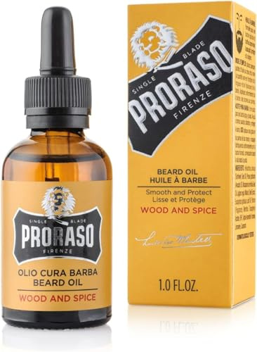 Proraso Beard Oil, Wood & Spice, 30 ml, Bartöl mit Zedernholz & Zitrus-Duft, Bart Weichmacher pflegt Haut & Haar und schützt das Barthaar, Made in Italy