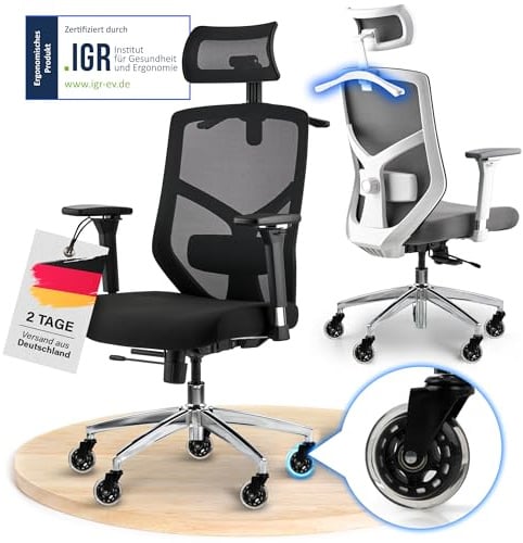ELITESEATS Bürostuhl Ergonomisch [TESTSIEGER] Kratzerfreie Rollen Atmungsaktiv | Ergonomischer Schreibtischstuhl | Büro Stuhl 150 kg Belastbar | Computerstuhl | Drehstuhl | Home Office Chair Ergonomic