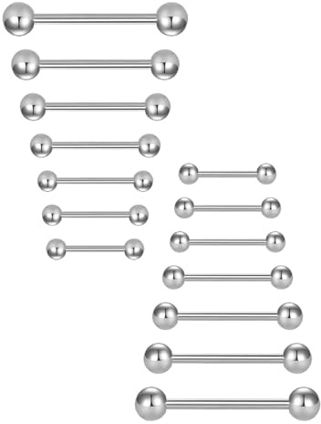 MYGLOAR 14-teiliges Zungenpiercing-Set aus 14G-Chirurgenstahl. Zungenpiercing-Zunge, 10/12/14/16/18/20/22 mm Stab aus Chirurgenstahl-Kunststoff