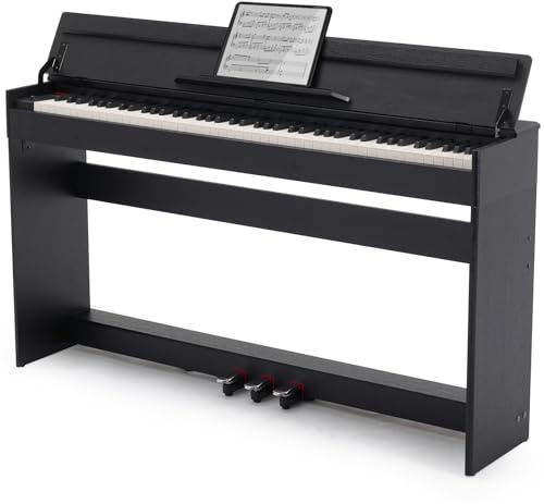 MUSTAR 88 Tasten Digital Piano, Halbgewichtete Tasten Klavier mit USB/MIDI und Bluetooth, Halb-offene Abdeckung, E-Piano mit 3-Pedal-Einheit, Stereolautsprechern, 800 Töne und 64 Polyphony, Schwarz