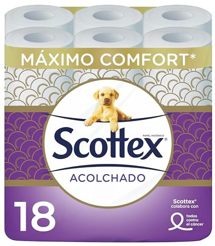 Scottex gepolstertes Toilettenpapier, 18 Rollen, besonders bequem und weich – 100 Prozent recycelbare Verpackung