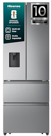 Hisense RF632N4WIE French Door Kühl-Gefrierkombination/ NoFrostPlus/ Inverter-Kompressor/ Wasserspender/ CrispZone/ 200 cm/ Kühlteil 336 l/ Gefrierteil 149 l/ 38 dB/ 295 kWh/ Jahr/ Inox-Look