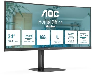 AOC CU34V5C - 34 Zoll WQHD Curved Monitor, Lautsprecher, höhenverstellbar (3440x1440, 100 Hz, HDMI, DisplayPort, USB-C, USB Hub) schwarz