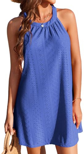 Zetieny Damen Strandkleid Sommer Bikini Cover Up Aushöhlen Trägerkleid | Ärmellos Strandkleid, Strandtunika Strandponcho, Locker Geschnittenes Strandhemd, Luftig Einfarbig Beachwear, Strand, Urlaub