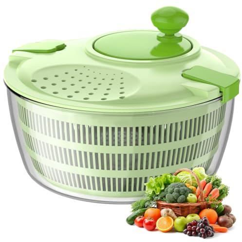 Vihoom Salatschleuder mit Deckel, Hochwertige Kunststoff, BPA-frei, Salatschleudern mit Kurbelantrieb und 4,5L Salatschüssel und Masche, Wäscht und trocknet Salat, Gemüse und Obst