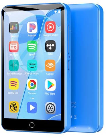 MP3 Player Spotify, 80 GB MP3 Player mit Bluetooth und WiFi, 4-Zoll-Touchscreen, MP4 Player Android, HiFi Digital Music Player mit Lautsprecher (Blue)