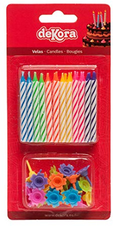 dekora Geburtstagskerzen Set, Mehrfarbig, 18.5 x 8.9 x 1 cm, Originelles Design, Bunte Standfüße, Vegan, Kerzendekoration für Torten und Cupcakes