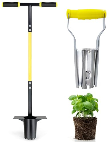 Jardineer Blumenzwiebelpflanzer 3er Set, mit einem kleinen Zwiebelpflanzer & Handtuch, mit langem Griff & gezacktem Boden, Blumenzwiebel Stecher zum Graben, Erdeproben & Umpflanzen