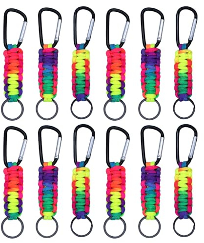 Runyu 12 Stück Paracord Schlüsselanhänger Karabiner mit Schraubverschluss | Mini Karabiner Schlüsselanhänger Geflochtene Schlüsselband Clip Ring Lanyard Schlüsselringe für Outdoor Camping