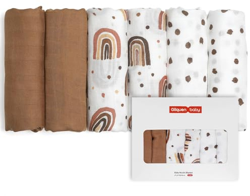 GLLQUEN BABY Musselintücher für Babys, 6 Stück Spucktücher aus Baumwolle 70 cm x 70 cm, saugfähig und atmungsaktiv und ideal zum Reinigen, Abwischen und Abdecken von Neugeborenen