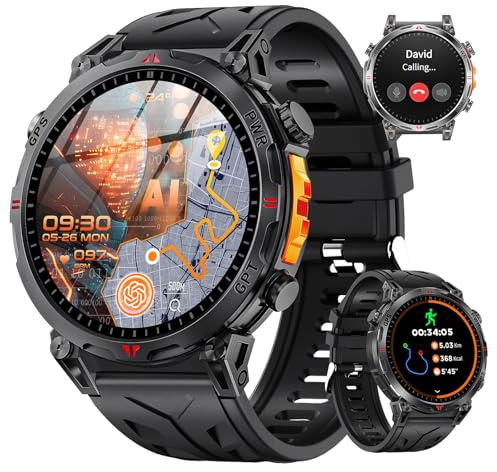 Rmana GPS Smartwatch Herren, Militär Smartwatch GPS Sportuhr 1.6 AMOLED Display,Telefoniefunktion, Herzfrequenz, Schlaf, 5 GPS-Sportmodi, 100+ Sportmodi Fitnessuhr für Android iOS