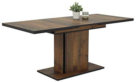 Hela Tische, Esszimmertisch Säulentisch Ariana, Holzwerkstoff melaminbeschichtet, Dekor Oldwood, ausziehbar 120-160x80x76cm