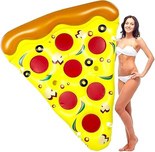 LATERN Riesige aufblasbare Schwimmpizza, 180cm x 150cm PVC Pool Schwimmfloß Wasser Schwimmlieg mit Getränkehaltern und Schnellaufblasventil für die Sommer Pool See Strand Wasserparty