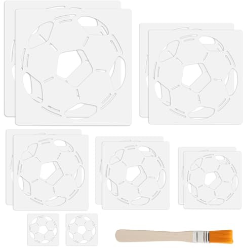 APOMOONS 12 Stück Fußball Schablonen Set Airbrush Schablone Wiederverwendbar Malschablonen Football Schablonen zum Malen Stencil Set Schablone Wandgestaltung für Malen DIY Inklusive Zeichenbrettpinsel