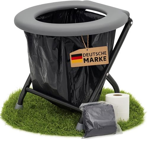 YACHTICON Mobile Klapptoilette – Faltbare Campingtoilette & Trockentoilette mit 6 Beuteln – kompakte Notfalltoilette für Camping, Boot, Auto & Outdoor – in Grau oder Weiß