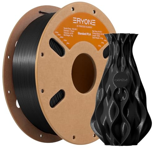 ERYONE PLA Filament 1.75 mm, 3D Drucker Filament PLA, Maßgenauigkeit +/- 0,03 mm 1 kg/Spule, Schwarz