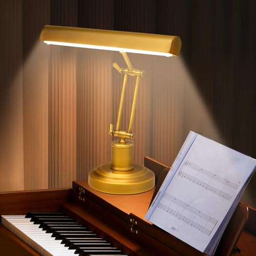 eccuslon Klavierlampe Klavierleuchte – Pianoleuchte mit Verstellbaren Armen, Touch-Steuerung & CRI≥95, Augenfreundliche Tischlampe Gold als Schreibtischlampe Gold für Klavier, Notenpult & Büro​