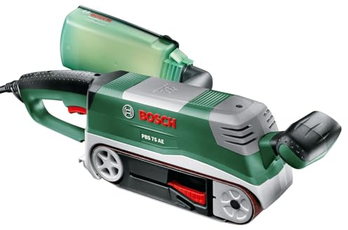 Bosch Bandschleifer PBS 75 AE Set (750 W, Bandgeschwindigkeit 200-350 m/min, Schleiffläche 165x76 mm, im Koffer)
