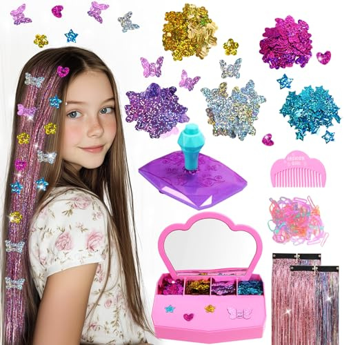 AOSITE Haarschmuck Glitzersteine Stempelset für Mädchen 5 6 7 8 9 10 Jahre | Glitzersteine für die Haare,200+ Steine, Stempelset, DIY Kreative Spielzeug–ganz ohne Kleber ab 6 Jahren Geschenk.