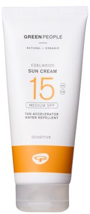 Green People Edelweiss Sonnencreme mit Bräunungsbeschleuniger - SPF15 - Natürliche Sonnencreme geeignet für empfindliche Haut - Riff-sicher & tierversuchsfrei - 200ml