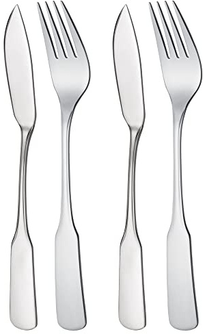 GRÄWE Fischbesteck 4-teilig, Fischset für 2 Personen, Fischgabeln, Fischmessser, Besteck-Set Edelstahl 18/10, poliert, spülmaschinengeeignet, Serie Spaten