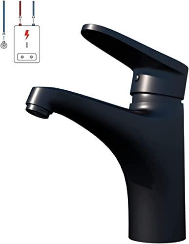 JUNSOTTOR Niederdruck Armatur Bad Schwarz Wasserhahn Einhebelmischer Bad Waschtischarmatur mit Wassersparfunktion Einhebel aus Messing Mischbatterie Kurz, Anti-Fingerprint & Einfache Montage