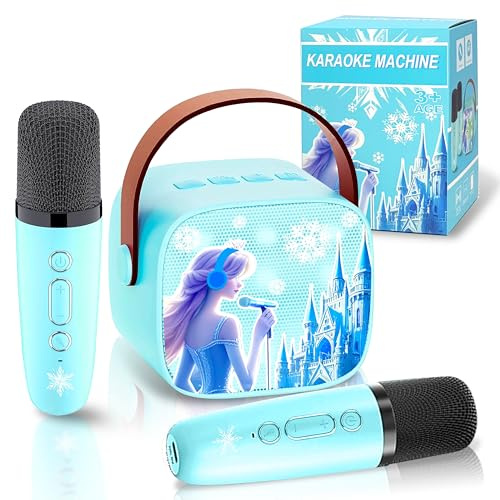 GirliGlee Karaoke Maschine Kinder, Mini Bluetooth Karaoke Anlage mit 2 Mikrofonen für 3 4 5 6 7 8 9 Jahre, Geburtstag Frozen Geschenke für Mädchen von 3–12 Jahren,Mädchen Spielzeug