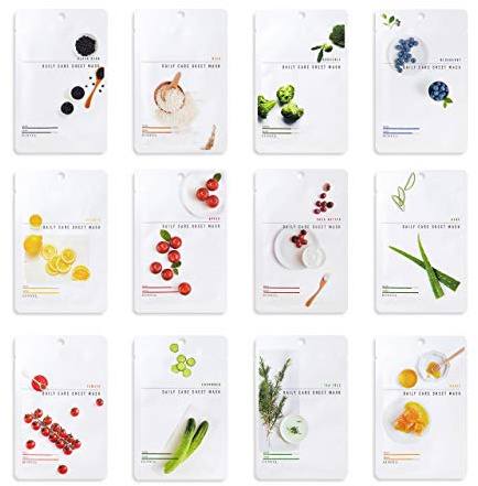 [PAKET VON 12] EUNYUL Daily Care Gesichtstuchmasken 12 Typen 22 ml x 12 Stück Koreanische Hautpflege Hypoallergenes Tencel-Blatt & natürliche Inhaltsstoffe