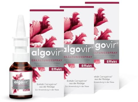 algovir® Effekt Erkältungsspray 3 x 20 ml zur Abwehr von Erkältungsviren, kann vor einer Erkältung schützen, Nasenspray mit naturbasiertem Wirkstoff aus der Rotalge
