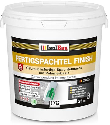 Isolbau Fertigspachtel Finish 25 kg, Glättspachtel Fugenspachtel, Gebrauchsfertige Polymer-Gips Fertig-Spachtelmasse für innen, Weiß Q1-Q9