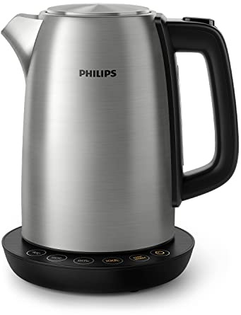 Philips Wasserkocher – 1.7 L Fassungsvermögen mit Temperaturregelung, Warmhaltefunktion und Kontrollanzeige, Pirouettenbasis, 2200 Watt, 23 x 18.8 x 25.7 cm,Edelstahl, (HD9359/90)