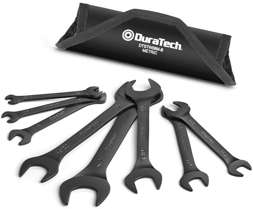 DURATECH 8-teilig Doppelmaulschlüssel Satz Extra Flach 5,5-27 mm, Gabelschlüsselsatz Maulschlüssel Schraubenschlüssel Set, Schwarze Elektrophorese-Beschichtung, Metrisch, mit Aufbewahrungstasche