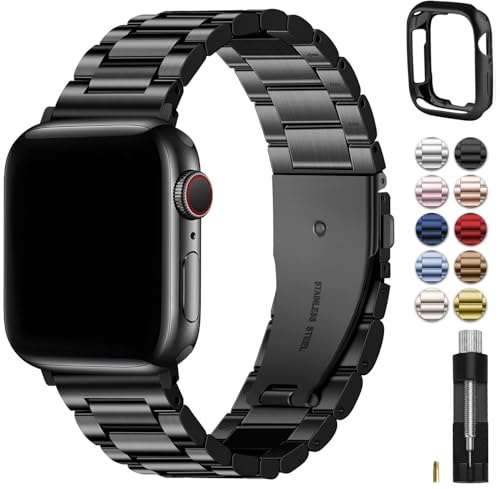 Fullmosa Metallarmband Kompatibel mit Apple Watch Armband 44mm 46mm 45mm 49mm 42mm 40mm 41mm 38mm, Edelstahl Ersatzband für iwatch Ultra SE 3 2 1 Series 11 10 9 8 7 6 5 4, Schwarz
