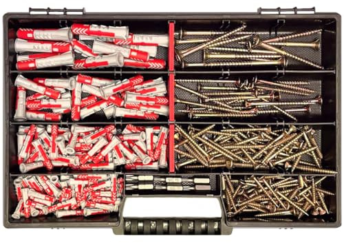 Fischer Dübel Set 280 Teile – inkl. Torx Schrauben, 6x Bits & stabilem Sortimentskoffer – 5x25, 6x30, 8x40, 10x50 mm – Hochwertiges Schrauben und Dübel Set – Ideal für Heimwerker & Profis