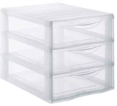 SUNDIS Orgamix, schubladenbox aus Kunststoff, 3 transparente Schubladen für A4-Papier, Höhe 25,5 cm, stapelbar, ideal für Schreibtisch, Unterricht, Dokumente, Zubehör