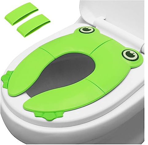PandaEar Toilettensitzbezug Faltbarer Toilettentrainer für Kinder| Tragbar Reise Toilettensitz WC Sitzbezüge mit Rutschfesten Silikonkissen| Recycelbarer Toilettensitz für Reise Töpfchen| Grün