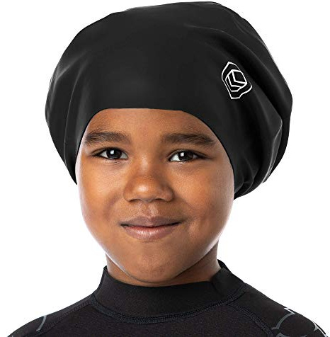SOUL CAP JR – große Badekappe für Kinder – designt für langes Haar, Dreadlocks, Weaves, Extensions, Zöpfe, Locken & Afrohaar – Silikon (Schwarz, M (Mittel))