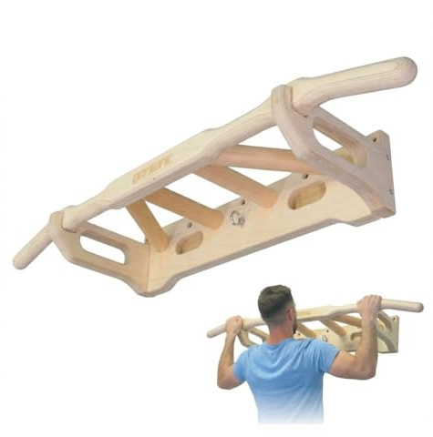 GORLETIC Titan Klimmzugstange Massivholz 6 Griffarten Tür und Wand 130 kg | Rutschfest griffig geschliffen ohne scharfe Kanten Hochwertige Dübel inklusive Platzsparend Klettern Crossfit Calisthenics