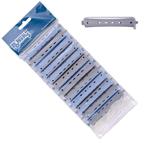 PONIK’S PROFESSIONAL Dauerwellen Wickler 13mm – Lockenwickler Set 12 Stück – Haarwickler Für Dauerwelle Mit Rundgummilaschen – Weiche Natürliche Locken Mit Volumen, Blau Grau