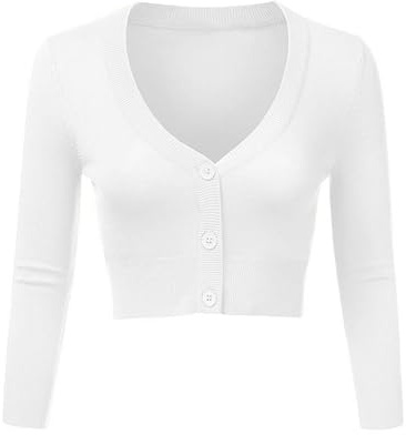 Irevial Damen Bolero Festlich Kurze Strickjacke Elegant Jacke Langarm Cardigan mit Knöpfe Bolerojacke zum Kleid Top für Herbst Frühling Weiß XL