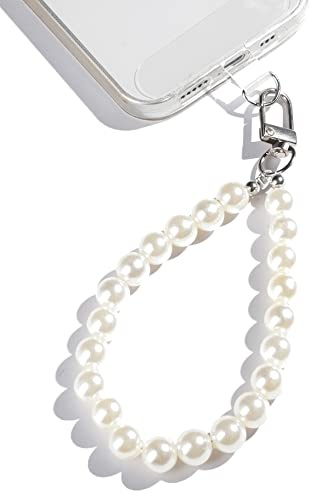AMAYO - Handykette Universal, Handyanhänger, Handy Perlen Schlüsselband, Handschlaufe, Handygurt, Armband, Handyband, kompatibel mit jedem Handy, Smartphone und Handy Hülle (Weiss Perlen 8mm)