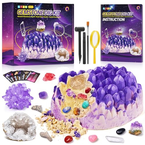 Mineralien-Ausgrabungs-Set für Kinder, Jumbo Edelstein-Experimentierset mit Steinen, Geoden und Kristallen, Geburtstagsgeschenk ab 6 Jahren