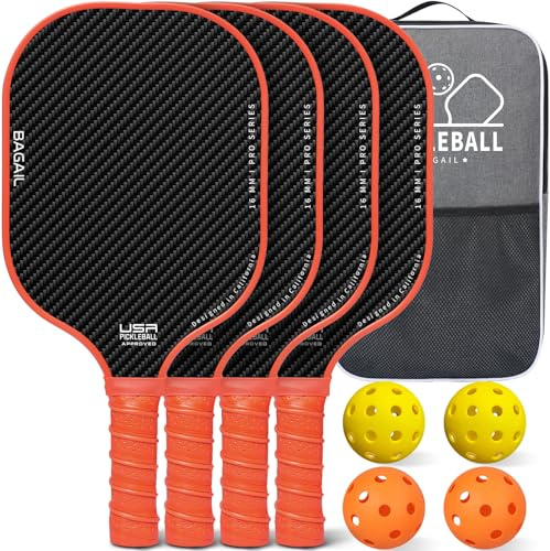 BAGAIL Pickleball Schlägerset, Pickle-Ball Schläger mit 4 Bällen, leicht – hohe Stoßdämpfung – ergonomisch, geeignet für Pickleball-Spiele im Innen- und Außenbereich