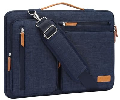MOSISO 360 Laptoptasche 16 Zoll, 15-15,6 Zoll Wasserdicht Laptop Schultertasche Kompatibel mit MacBook Pro 16, Lenovo HP Dell, Stoßfest Umhängetasche mit 4 Reißverschlusstaschen, Marineblau
