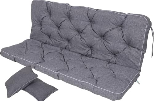 TexDeko® Bankauflage mit Rückenlehne für Hollywoodschaukel 170 x 50 x 56cm Gartenschaukelkissen gemütliche Sitzauflage Gartenbankauflage Polsterauflage wasserabweisend UV-beständig (Grau)