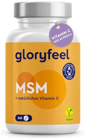 MSM 2000 mg + Vitamin C (Acerola) - 365 Tabletten, kompakteres Pulver als bei Kapseln - Veganes Methylsulfonylmethan - Laborgeprüft, ohne Zusätze
